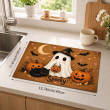 1pc Halloween Ghost Pattern Kitchen Absorbent Drying Mat, Fun Horror Style, Suitable For Halloween, Autumn Kitchen Countertop, Dining Table, Coffee Machine And Party Decoration - Multicolor - View 12