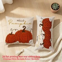 1件米色底 Hello Pumpkin 仿刺繡枕套，鄉村風秋季感恩節輕量聚酯纖維單面印花靠墊套，可手洗、機洗、乾洗，拉鍊開口，適用於居家、沙發、床、臥室、客廳、咖啡廳、展覽廳，裝飾枕套，節日派對裝飾 - 亮橙色 - 查看 5