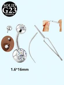 1Pc G23 Solid Titanium 14G Belly Button Ring Inlaid CZ Navel Piericng Jewelry Bars 6-16MM With Piercing Taper And Ball Grabber - Multicolor - View 11