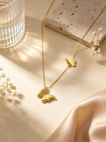 1pc Minimalist Elegant Style Matte Butterfly Pendant Stainless Steel Women's Necklace Suitable For Daily Wear/Party/Evening/Street Style/Friend's Holiday Gift - Yellow Gold - View 5