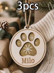Custom Paw Print Christmas Ornament With Name, Personalized Wooden Pet Tree Decor, Rustic Plaid Holiday Style, Customized Christmas Hanging Ornament, Customizable Name Keepsake, Christmas Tree Decoration, Pet Lover Holiday Gift, Family, Friend - Multicolor - View 12