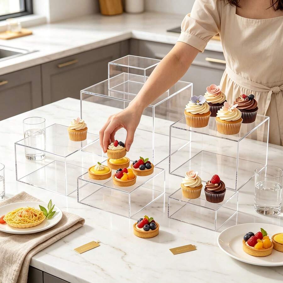 1/6pcs Acrylic Buffet Display Stand, Food Display Rack, Suitable For Buffet Table, Hollow Bottom Dessert Cube Box, White Cube Desktop Storage Rack Storage Box, Suitable For Dessert And Cake Display In Parties, Weddings And Other Festivals