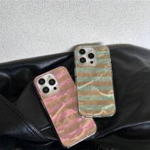 Koreanischer Stil halbbedeckte asymmetrische Wasserwellen-gestreifte Doppelschicht-Muster Handyhülle, kompatibel mit Apple 18/17/16/15/14/13/12/11 Pro Max Paar Handy Schutzhülle, kreative Apple Handyhülle, Geburtstags-/Weihnachts-/Halloween-Geschenk, Geschenk für Freund, Vater, Familie und Freunde, wasserdicht, stoßfest, sturzfest, kratzfest. - Grün - Übersicht 3