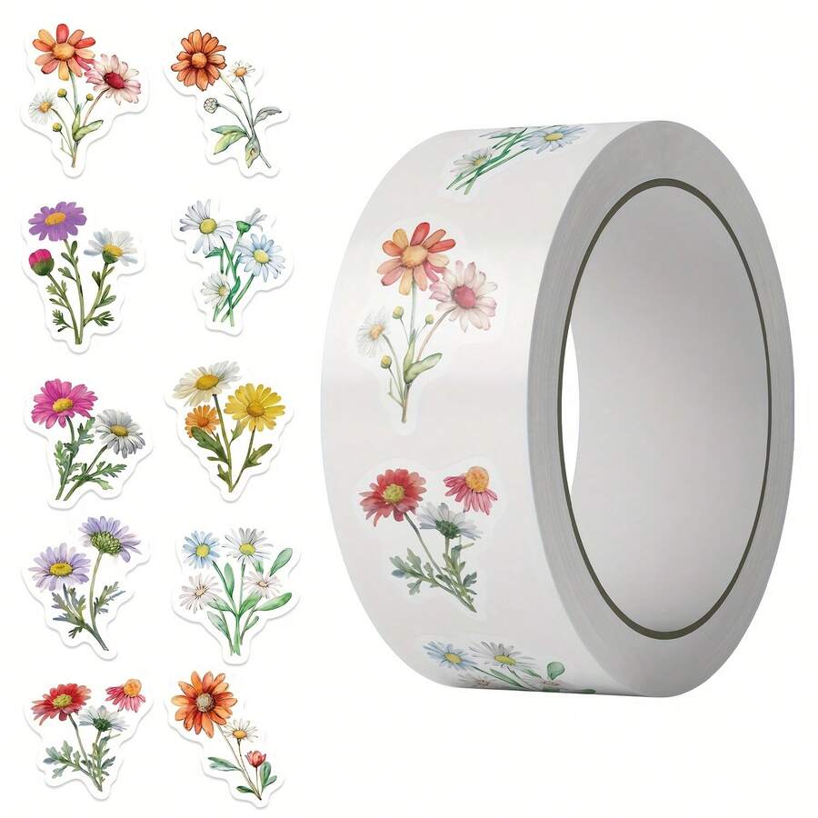 Daisy Wildflower Sticker Roll, Butterfly Planner Stickers, Floral Postage Stamp Stickers - Laptop, Water Bottle, Phone, Skateboard Decals, Planner Supplies, Decorative Envelope Seal Stickers - A - View 1
