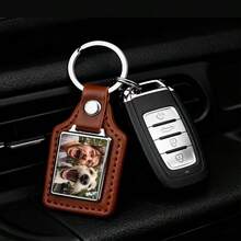 1pc Customized Leather Keychain, Personalized Heat Transfer PU Leather Keychain For Men (1pc), Supports Custom Pattern, Photo And Logo, Creative Father's Day Gift Or Souvenir, Gift For Dad, Christmas Gift - Black - View 3