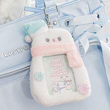 1pc Cute Fluffy Winter Animal Photocard Holder Keychain, Kawaii Plush Idol Card Protector Sleeve Bag Charm Gift For School Student - Multicolor - View 9