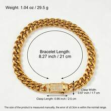 1pc Unisex Personalized 18K Gold Plated Stainless Steel Cuban Link Bracelet, Hip Hop Street Style Daily Wear, Unique Accessory - Gold - View 7