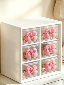 White Multi‑Compartment Storage Box With Pink Bow Decor,6‑Grid &9‑Grid Desktop Organizer,Multifunctional Storage Case For Cosmetics, Stationery,Bedroom Sundries, Student Desk Supplies, Pen Holder,Small Office Accessories&Toiletry Organizer Home Decor - Multicolor - View 8