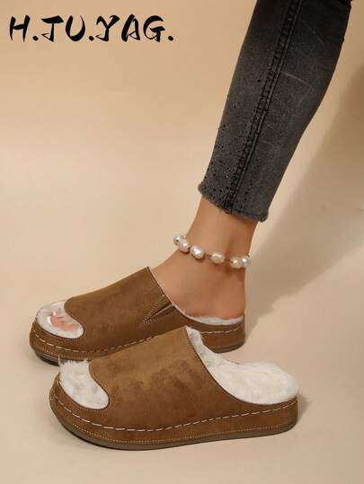 Damers nya avslappnade retro Mori-stil mode skor med stängd tå, halv slingback och tjock sula för semester och dejt