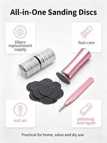 60pcs/Box Foot Care Tool Replacement Roller Pads, Electronic Foot File Head Hard Skin Removal Replacement, Universal Electric Foot Callus Remover Accessory, Foot Care Scrubbing Pads, Unisex Home Use - A-Black - View 3