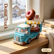 Street Scene Food Truck Building Block Model, Built-In Miniature Working Scene, Detailed Realistic Restaurant Scene Display, Exquisite Desktop Ornament Bedroom Decor, 3D Adult Stress Relief Assembly Toy, Christmas Gift, 400+PCS - Multicolor - View 3