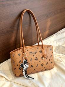 Disney Elegant & Sophisticated Style, Fashionable Versatile Mickey Mouse Print Shoulder Bag With Pendant Decoration Design, Can Hold Phone - Multicolor - View 6