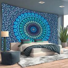 Hippie Bohemian Peacock Mandala Tapestry Wall Hanging Bedding - Blue Mandala - View 5