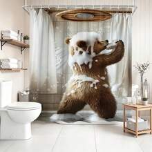 1pc Funny Brown Bear Shower Curtain, Quirky Animal Bathroom Decor Curtain - Suitable For Bathroom Decoration, Bathroom Curtain - Easy To Clean, Exquisite Home Decor, Bathroom Partition Curtain, Decorative Shower Curtain, Bathroom Accessories Home Decor Gift - Includes 12 Hooks - Multicolor - View 5