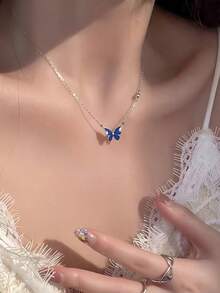 1 件优雅热变色蝴蝶吊坠项链，适合女性日常、节日和宴会佩戴 - 彩色 - 查看 2