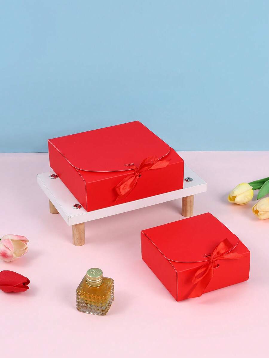 10pcs Red Gift Boxes With Red Ribbon, 10.6*7.8*3.1 Inch Decorative Gift Boxes, Wedding Favor Boxes, Valentine's Day And Holiday Party Gift Boxes, Suitable For Christmas, Halloween Gifts, For Parents And Friends - Red - View 1
