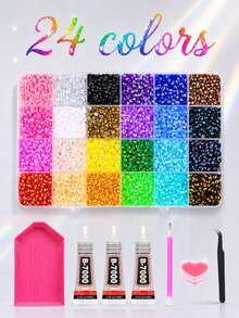 Diamond Setting Kit, 48,000-15,000 Y2K Resin Jelly-Like Flat-Bottomed Rhinestones, 48 Colors, 3mm Rhinestone Setting Kit, Includes 3 Bottles Of B7000 Glue And Tools, Suitable For DIY Diamond Painting Crafts. - Rhinestones - View 2