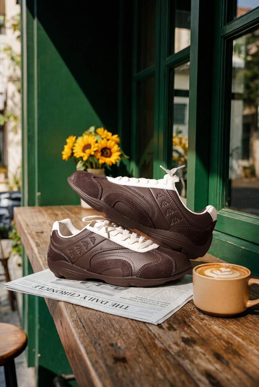 Sepatu Olahraga Kasual Kappa Unisex Retro Sol Datar dengan Motif Suede Patchwork dan Sol Lembut - Cokelat Tua - View 1