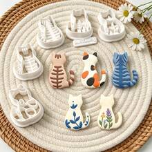 6Pcs Cat Shape Texture Clay Cutters, Kitten Back Pattern Clay Cutting Molds, DIY Handmade Earring Pendant Jewelry Craft Supplies - 6pcs - View 6