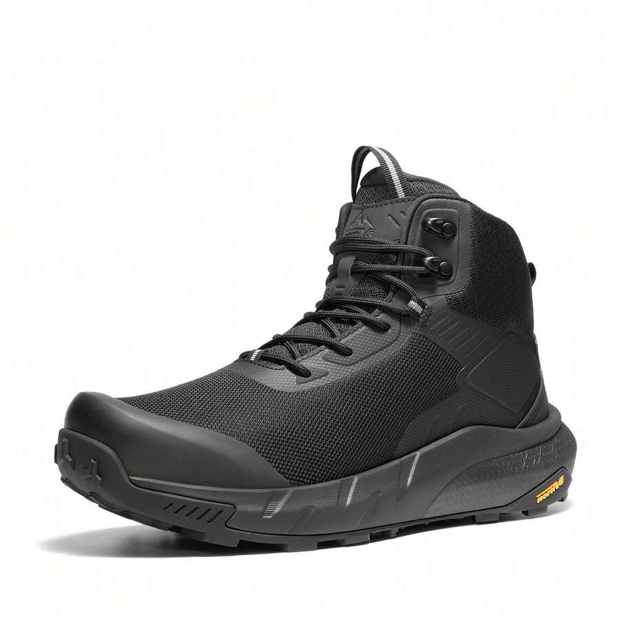 Men's Work Boots Leather Motorcycle Boots - Black - View 1