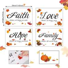 4pcs Thanksgiving Fall Harvest Wall Decal, Faith Love Hope Family Inspirational Quote Sticker, Maple Leaf Turkey Pumpkin Removable PVC Wall Sticker For Autumn Home Room Decor - Wall Stickers - View 4