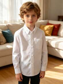 6-16 Years Old Boys' Long Sleeve White Dress Shirt, Suitable For Weddings, Formal Events, With Pockets - White - View 4