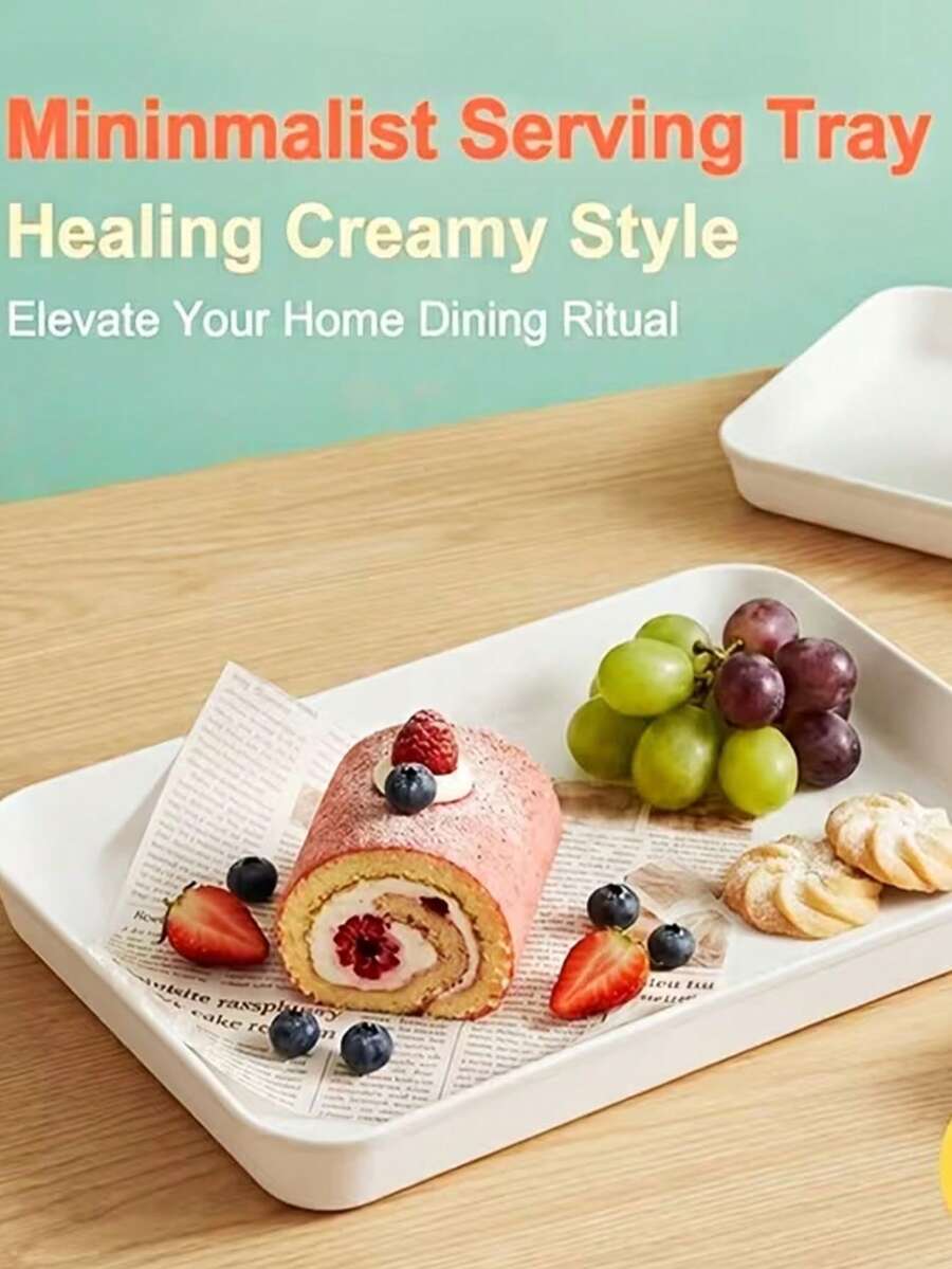 1/2pcs Plastic Trays, Rectangular, Reusable, Durable, White Minimalist Style, Kitchen Supplies, Catering Accessories, Suitable For Home, Business, Party Organizers, Used For Kitchen Countertop, Breakfast Coffee, Snack Fruit Display, Wedding, Holiday Decoration - View 1