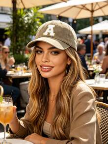 1pc Unisex Vintage Washed Baseball Cap A-Z Letter Print Pattern, Multiple Vintage Colors Available, Soft Texture Adjustable Dad Hat - Khaki - View 2
