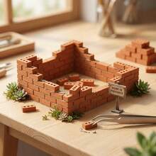 Miniature Realistic Brick Building Blocks Set, Suitable For Miniature Model Garden Architecture, Red Three-Hole Bricks - A - View 6