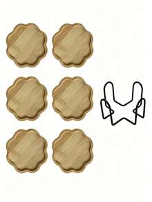 6 Coasters + 1 Holder, Bamboo Coaster Set, Minimalist Creative Design, Suitable For Coffee And Tea Cups, Rounded Edges, Natural Wood Color, Can Be Used As Kitchen And Dining Table Decor, Exquisite Desktop Decoration. - Multicolor - View 13