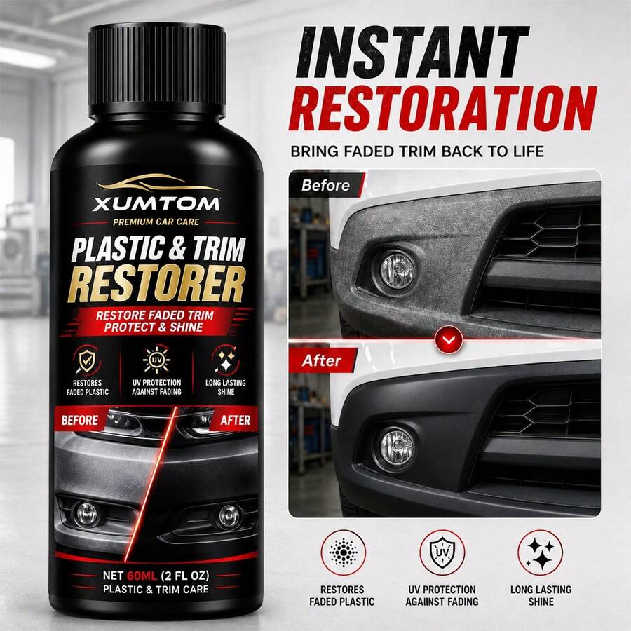 Liquid Car Interior Gloss Spray, Plastic Refurbishing Agent, Repairing Agent, Suitable For Instrument Panel, Seat And Plastic Trim Strip, Polishing Agent,Instrument Panel Repair And Refurbishing Formula, Suitable For Any Plastic And Surface Treatment - 60ml + Coating Sponge - View 1