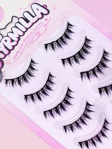 5 Pairs Spiky Devil Cat‑Eye False Eyelashes, Dramatic Upturned Outer Corner Design, Sharp Tapered Spiky Tips, Textured Jagged Lash Strands, Soft Mink‑Like Fiber, Flexible Invisible Band, Lightweight Comfortable Reusable Strip Lashes - Black - View 6