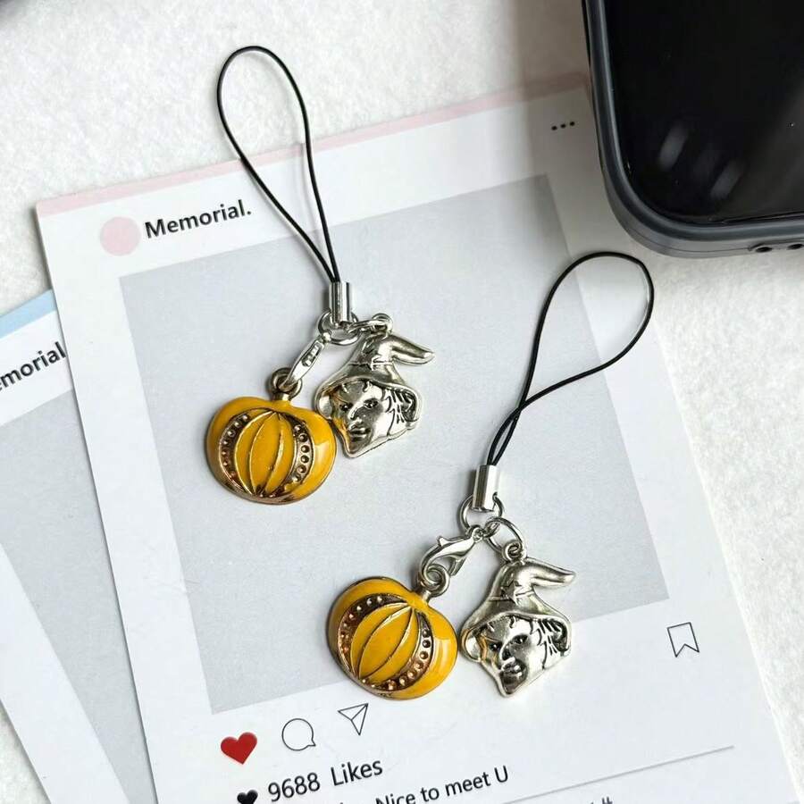 1pc Pumpkin Ghost Phone Charm Pendant, Halloween Series Holiday Accessory, Suitable As Gift