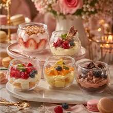 Clear Round Sphere Small Cup, Minimalist Smooth Body With Transparent Texture, Suitable For Desserts, Yogurt, Oatmeal, Jam And Snacks, Perfect For Home Gatherings, Party Platters, Bakery Displays, Compact And Versatile, Stackable Storage, Great For Daily Food Presentation - Transparent - View 5