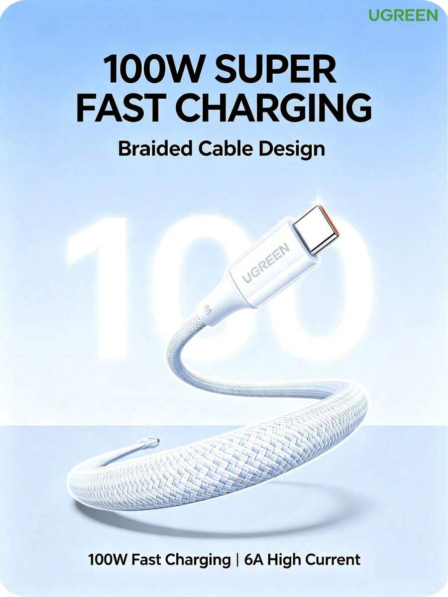 UGREEN Cable de datos L519 Tipo-C, cable de carga rápida trenzado, transmisión de alta velocidad de 480 Mbps, resistente a 20,000 dobleces, compatible con teléfonos Android, sistemas de coche, portátiles y carga de dispositivos - Ver 1