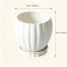 3D Printed Planter With Tray - Compact Vertical Textured Pot For Small Indoor Plants, Modern Minimalist Succulent Container With Drainage Holes, Suitable For Living Room, Bedroom, Office Desk, Windowsill, Ideal Gift For Plant Lovers - Flower Pot - View 3