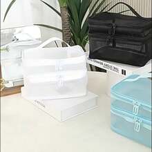 Tas Penyimpanan Perlengkapan Mandi Transparan Dua Lapis Kapasitas Besar, Tas Organizer Kosmetik Genggam Portabel dengan Kompartemen, Tas Penyimpanan Perlengkapan Mandi untuk Perjalanan & Perjalanan Bisnis - View 7