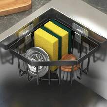 Triangular Sink Drain Rack Set, Includes 1 Drain Basket And 2 Hooks, No-Drill Space-Saving Kitchen Countertop Storage Organizer, Easy-To-Clean Sink Storage Rack, Home Kitchen Sink Storage Accessories - Multicolor - View 1
