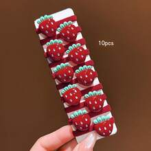 10pcs Red Strawberry Hair Ties Sweet Style Hair Accessories Suitable For Daily Use - Multicolor - View 10