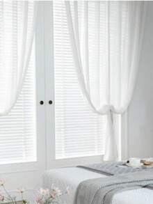 2pcs Pure White Soft Textured Sheer Curtains, High Transparency Soft Light Gauze, Living Room Bedroom Decorative Window Sheers, Multi-Functional Fabric - White - View 9