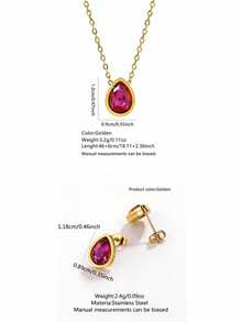 3pcs Minimalist Fashion Elegant Style Water Drop Glass Design Stainless Steel Women Jewelry Set Suitable For Women Daily Wear/Party/Evening/Wedding/Holiday Gift - Golden Yellow - View 2