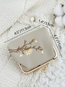 時尚花卉刺繡外觀,多功能且緊湊設計,附夾式開關,便攜式零錢包與卡包 - 灰色 - 查看 8