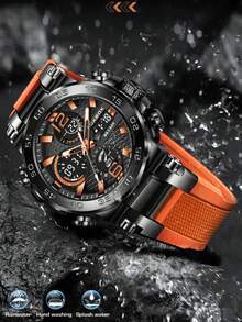 LIGE Men's Sports Watch Fashion Dual Display Luminous Alarm Waterproof Electronic Watch - Black - View 10