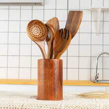 5pcs Wooden Cooking Utensil Set, Natural Wood Spoons And Mixer Set, Suitable For Non-Stick Pans & Pots - Brown - View 4