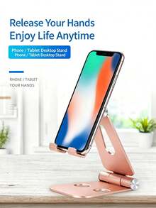 Soporte plegable multifuncional de metal para teléfono perezoso, soporte de escritorio para tableta y transmisión en vivo de teléfono móvil - Oro rosa - Ver 3