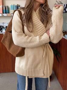 Women's Autumn Fashion Street Style Apricot Long Sleeve Cardigan Sweater - Apricot - View 3