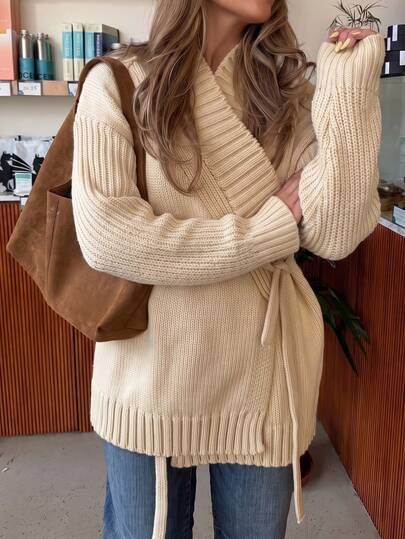 Women's Autumn Fashion Street Style Apricot Long Sleeve Cardigan Sweater