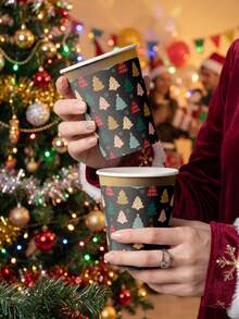 MOSXLOXY 20/50 buah Gelas Kopi Kertas Sekali Pakai Natal, Dengan Pola Pohon Natal yang Indah, Sangat Cocok Sebagai Dekorasi Meja untuk Merayakan Pesta Natal. Cocok untuk Gelas Kopi, Gelas Air, Gelas Jus, dan Gelas Makanan Penutup. - MultiWarna - View 1