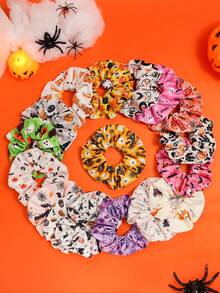 Halloween Elastic Fabric Printed Large Scrunchie Hair Accessory - Multicolor - View 1