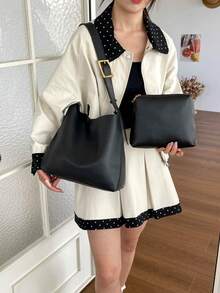 2026 New Large Capacity Pleated High-End Fashion Luxury Versatile One Shoulder Handbag With Detachable Small Pouch - Black - View 5